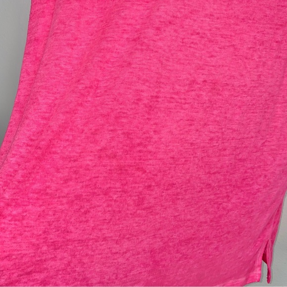 S VS Pink Short Sleeve Neon Sheer Burnout V Neck Hot Pink Logo Tee Shirt Top - Picture 8 of 8